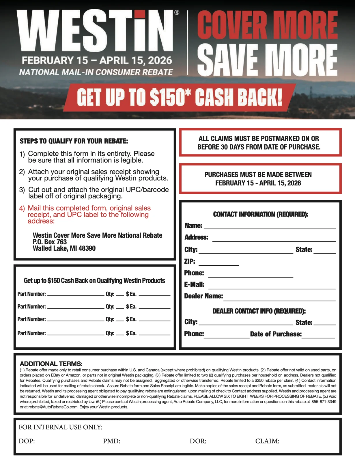 How to Claim Your Westin Cover More Save More Rebate from JustBoltOns.com Rebate Form.webp